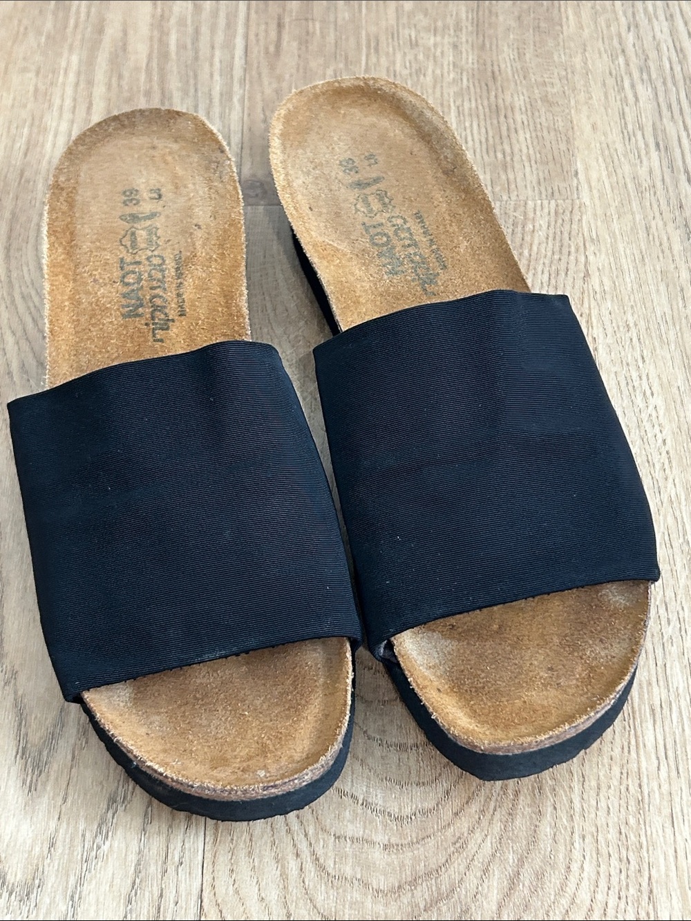 NAOT women’s Alana Black Stretch Fabric Slides Size EU 39 US 8 8.5 EUC